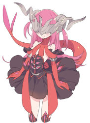 Rule 34 | 1girl, antonio salieri (fate), antonio salieri (fate) (cosplay), antonio salieri (first ascension) (fate), bare shoulders, blade (galaxist), blush, brown dress, closed mouth, collarbone, cosplay, cropped legs, curled horns, dress, elbow gloves, elizabeth bathory (fate), elizabeth bathory (fate/extra ccc), facing viewer, fate/grand order, fate (series), gloves, horns, long hair, mask, pink hair, pleated dress, red gloves, simple background, smile, solo, strapless, strapless dress, two side up, very long hair, white background
