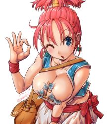 Rule 34 | 1girl, amania orz, breasts, cleavage, dragon quest, dragon quest iii, looking at viewer, merchant (dq3), money, open mouth, short hair, simple background, solo, square enix, tagme, white background