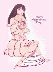 Rule 34 | 2girls, absurdres, ass, back, barefoot, black hair, blonde hair, blue eyes, blush, breasts, completely nude, feet, full body, hair ribbon, happy valentine, highres, hug, inoue takina, long hair, looking at viewer, lycoris recoil, multiple girls, naked ribbon, nishikigi chisato, nude, one eye closed, red eyes, red ribbon, red rum rainy, ribbon, short hair, smile, thighs, yuri
