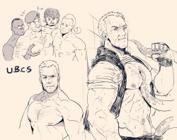 Rule 34 | 4boys, abs, bara, bare pectorals, clothes lift, facial hair, fingerless gloves, gloves, grabbing, greyscale, highres, large pectorals, male focus, monochrome, multiple boys, muscular, muscular male, navel, nikolai zinoviev, nipples, pectoral grab, pectorals, resident evil, resident evil 3, resident evil 3: nemesis, resident evil 3 (remake), rybiok, shirt, shirt lift, short hair, smile, tentacles, tentacles on male, tentacles under clothes, yaoi