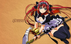Rule 34 | 00s, 1girl, airi (queen&#039;s blade), airi (queen's blade), airi (the infernal temptress), blue eyes, breasts, cleavage, large breasts, maid, queen&#039;s blade, red hair, scarf, scythe, solo, thighhighs, twintails, zettai ryouiki