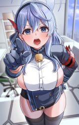 Rule 34 | 1girl, ako (blue archive), ako suke, angry, blue archive, blue eyes, blue hair, breasts, highres, large breasts, long hair, looking at viewer, open mouth, solo