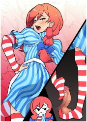 Rule 34 | 1girl, braid, feet, femdom, footjob, freckles, highres, mascot, no shoes, penis, red hair, thighhighs, twin braids, uncensored, wendy&#039;s, wendy (wendy&#039;s)