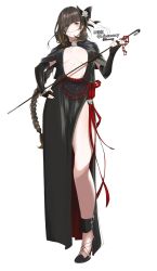 Rule 34 | 1girl, bangle, black dress, black hair, blonde hair, blush, bow, bracelet, braid, breast curtains, breasts, brooch, brown hair, capelet, center opening, chain, dress, earrings, eyepatch, girls&#039; frontline, gleanioring, gloves, hair bow, hand on own hip, high heels, highres, jewelry, long hair, looking at viewer, m16a1 (blazer of the trail) (girls&#039; frontline), m16a1 (girls&#039; frontline), mole, mole under eye, multicolored hair, partially fingerless gloves, scar, scar across eye, scar on face, sidelocks, smile, solo, standing, streaked hair, thighs
