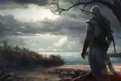 Rule 34 | 1boy, assassin&#039;s creed, assassin&#039;s creed (series), assassin&#039;s creed iii, bow (weapon), connor kenway, gloves, hood, landscape, male focus, sky, solo, weapon