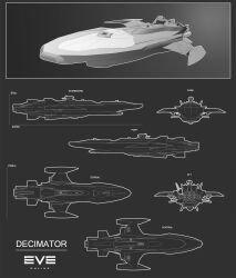 Rule 34 | 3d, battlecruiser (eve online), cannon, character sheet, commentary, concept art, copyright name, eve online, from side, greyscale, highres, logo, military vehicle, monochrome, multiple views, no humans, original, peterguzman, science fiction, spacecraft, spaceship, thrusters, turret, vehicle focus
