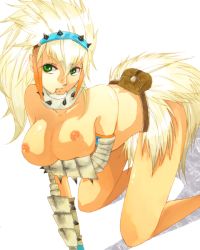 Rule 34 | arm support, armor, barioth (armor), breasts, capcom, fanny pack, green eyes, monster hunter (series), monster hunter 3, monster hunter portable 3rd, white hair
