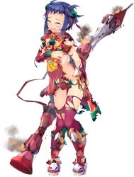 Rule 34 | 1girl, anping kohou (oshiro project), blue hair, boots, closed eyes, crying, detached sleeves, full body, hair ornament, holding, holding weapon, kokka han, m1 bazooka, official art, open mouth, oshiro project:re, oshiro project:re, purple thighhighs, rocket launcher, rpg (weapon), short hair, solo, thighhighs, torn clothes, torn thighhighs, transparent background, weapon