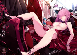 Rule 34 | 1girl, black nails, breasts, can, dress, high heels, hololive, hololive english, jacket, large breasts, lying, messy room, mori calliope, nail polish, nekomimipunks, nipples, pink eyes, pink hair, solo, spread legs, sunglasses, virtual youtuber