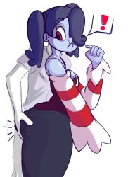 Rule 34 | 1girl, ass, ass grab, blue skin, colored skin, highres, red eyes, skullgirls, squigly (skullgirls), zombie