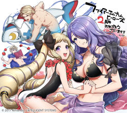 Rule 34 | 2017, 2boys, 2girls, :d, ass, bare shoulders, bikini, black bikini, black bow, blonde hair, blush, book, bow, breasts, brother and sister, brothers, camilla (fire emblem), camilla (summer) (fire emblem), cape, cleavage, collarbone, elise (fire emblem), elise (summer) (fire emblem), fire emblem, fire emblem fates, fire emblem heroes, flower, frilled swimsuit, frills, front-tie bikini top, front-tie top, hair bow, hair flower, hair ornament, hair over one eye, hairband, hibiscus, inflatable dolphin, inflatable toy, interlocked fingers, large breasts, leo (fire emblem), leo (summer) (fire emblem), lips, long hair, looking at viewer, matching hair/eyes, mikurou (nayuta), multiple boys, multiple girls, nail polish, navel, nintendo, official art, one-piece swimsuit, open mouth, parted lips, purple eyes, purple hair, purple nails, red eyes, red flower, sarong, siblings, sisters, small breasts, smile, swimsuit, teeth, tomato, twintails, underboob, upper teeth only, very long hair, wavy hair, white flower, xander (fire emblem), xander (summer) (fire emblem)