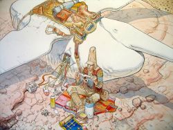 Rule 34 | 1970s (style), 1boy, arzach, arzach (character), creature, hat, indian style, male focus, moebius, oldschool, retro artstyle, rock, saddle, science fiction, sitting, solo, wings