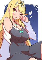 Rule 34 | alternate costume, blonde hair, breasts, chest jewel, core crystal (xenoblade), highres, large breasts, long hair, mythra (xenoblade), osora (judithandlilith), very long hair, xenoblade chronicles (series), xenoblade chronicles 2, yellow eyes