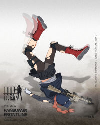 Rule 34 | 1girl, baseball cap, blue vest, blurry, boots, braid, brown hair, brown pantyhose, copyright name, cross-laced footwear, dust cloud, eyewear on head, faceplant, full body, girls&#039; frontline, gloves, grey shirt, gun, hat, highres, holster, knee pads, legs up, long sleeves, motion blur, original, panties, panties under pantyhose, pantyhose, pantyshot, pleated skirt, pouch, r4-c (sola7764), rainbow six siege, shirt, skirt, sola7764, solo, sunglasses, thigh pouch, torn clothes, torn pantyhose, torn shirt, underwear, vest, watermark, weapon, web address, white panties