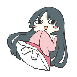 Rule 34 | &lt;o&gt; &lt;o&gt;, 1girl, black eyes, blouse, blush, blush stickers, chibi, collared shirt, commentary request, deetamu, flying, grey hair, hands up, houraisan kaguya, long hair, long sleeves, looking to the side, lowres, no shoes, open mouth, own hands together, pink shirt, pink skirt, shirt, simple background, skirt, smile, socks, solo, touhou, triangle mouth, very long hair, white background, white socks, wide sleeves