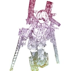 Rule 34 | 10s, 1girl, chiyoda (kancolle), crane (machine), female focus, gurin33, headband, kantai collection, looking at viewer, machinery, monochrome, seaplane, short hair, sketch, skirt, solo, standing, white background