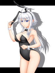 Rule 34 | 1girl, ahoge, animal ears, bare legs, blue eyes, bow, bowtie, detached collar, duel monster, fake animal ears, long hair, milla the temporal magician, mira the eternal magician, pataneet, playboy bunny, rabbit ears, rabbit tail, solo, tail, white hair, wrist cuffs, yu-gi-oh!, yu-gi-oh! duel monsters