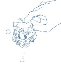 Rule 34 | !, 1girl, ahoge, animal ear fluff, animal ears, bow, bowtie, braid, carrying, carrying person, cat ears, cat girl, chibi, clover hair ornament, commentary request, hair bow, hair ornament, highres, kashikaze, kemonomimi mode, lineart, love live!, love live! sunshine!!, medium hair, mini person, monochrome, side braid, simple background, solo focus, spoken exclamation mark, takami chika