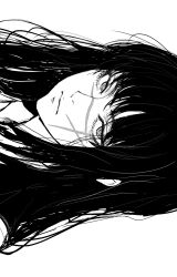 Rule 34 | 1girl, chainsaw man, close-up, closed mouth, commentary request, greyscale, highres, inoitoh, long hair, looking at viewer, monochrome, portrait, ringed eyes, scar, scar on face, sideways, simple background, solo, white background, yoru (chainsaw man)