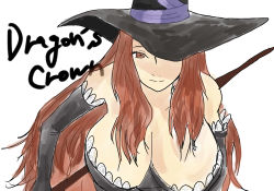 Rule 34 | absurdres, artist request, breasts, cleavage, dragon&#039;s crown, hat, hat over one eye, highres, smile, sorceress (dragon&#039;s crown), staff, vanillaware, weapon