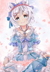 Rule 34 | + +, .live, 1girl, amidada, animal hat, bad id, bad pixiv id, blue bow, blue dress, blue eyes, blue flower, blue hat, blue rose, blue sky, blush, bow, cat hat, cherry blossoms, closed mouth, cloud, day, dennou shoujo siro, dress, flower, hair between eyes, hair flower, hair ornament, hat, highres, layered sleeves, long sleeves, looking at viewer, outdoors, petals, pink flower, puffy short sleeves, puffy sleeves, rose, short hair, short over long sleeves, short sleeves, silver hair, skirt basket, sky, smile, solo, star-shaped pupils, star (symbol), symbol-shaped pupils, virtual youtuber