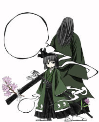 Rule 34 | 1boy, 1girl, back-to-back, bad id, bad pixiv id, bow, cherry blossoms, facing away, flower, hair bow, height difference, japanese clothes, katana, konpaku youki, konpaku youki (ghost), konpaku youmu, konpaku youmu (ghost), long hair, sandals, short hair, silver hair, sleeves past wrists, socks, sword, touhou, weapon, yaza