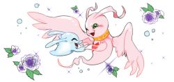 Rule 34 | digimon, flower, green eyes, holy ring, jewelry, marinangemon, pitchmon, ring, simple background, white background, wings