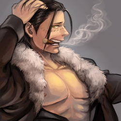 Rule 34 | 1boy, cigar, male focus, one piece, open clothes, open shirt, shirt, crocodile (one piece), smoke, smoking, solo