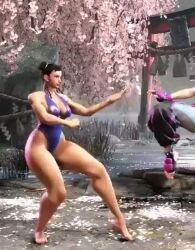 Rule 34 | 1girl, 3d, alternate costume, animated, ass, barefoot, bouncing breasts, breasts, capcom, chun-li, curvy, fighting stance, from behind, full body, game, happy, highleg, highleg swimsuit, huge ass, jumping, large breasts, medium breasts, one-piece swimsuit, purple one-piece swimsuit, ryona, shiny clothes, skin tight, solo, solo focus, street fighter, street fighter 6, swimsuit, tagme, thick thighs, thigh gap, thighs, video, wide hips