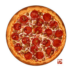 Rule 34 | food, food focus, meat, no humans, original, pastry, pepperoni, pizza, realistic, simple background, still life, studiolg, white background