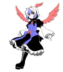 Rule 34 | 1girl, blue hair, boots, full body, head wings, horns, isaki (gomi), knee boots, multicolored hair, red eyes, short hair, silver hair, simple background, skirt, solo, tokiko (touhou), touhou, two-tone hair, white background, wings