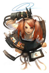 Rule 34 | 1girl, alien1452, bracelet, computer, downblouse, from above, jewelry, keyboard (computer), long hair, original, red eyes, red hair, solo, twintails