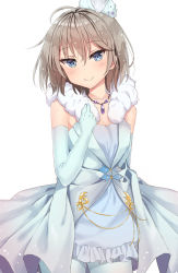 Rule 34 | 10s, 1girl, anastasia (idolmaster), bad id, bad pixiv id, bare shoulders, blue eyes, breasts, dress, elbow gloves, fupe (sealno108), gloves, hat, idolmaster, idolmaster cinderella girls, pantyhose, pure white memories, short hair, silver hair, small breasts, smile, solo