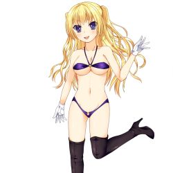 Rule 34 | 1girl, bikini, blonde hair, boots, enu naitsu, gloves, swimsuit, thigh boots, thighhighs, two side up