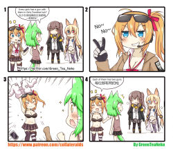 Rule 34 | 2boys, 2girls, 4koma, ^^^, absurdres, animal ears, artist name, assault rifle, asymmetrical legwear, bad id, bad pixiv id, black bra, black jacket, black ribbon, black skirt, blonde hair, blue eyes, bra, breasts, brown hair, bulge, cat ears, cat tail, character request, chinese text, cleavage, closed mouth, comic, commentary request, crossdressing, drooling, emphasis lines, english text, engrish text, erection, erection under clothes, eyewear on head, g41 (girls&#039; frontline), girls&#039; frontline, green hair, greenteaneko, grey skirt, grin, gun, hair ribbon, hairband, headphones, heavy breathing, heterochromia, highres, holding, holding gun, holding weapon, jacket, jitome, kalina (girls&#039; frontline), large breasts, long hair, low-tied long hair, low twintails, mismatched legwear, multiple boys, multiple girls, neck ribbon, notice lines, one side up, open clothes, open jacket, open mouth, original, panties, pantyhose, patreon username, pink ribbon, pleated skirt, pouch, ranguage, red eyes, ribbon, rifle, short hair, skirt, smile, sparkle, square 4koma, sunglasses, tail, thighhighs, trap, twintails, ump45 (girls&#039; frontline), underwear, v, very long hair, watermark, weapon, web address, white panties, wide-eyed