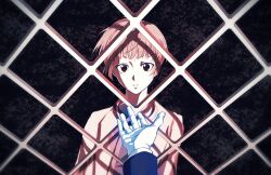 Rule 34 | 1boy, 1girl, aluco klk, commentary request, fence, highres, jacket, kougami shin&#039;ya, limited palette, making-of available, pov, pov hands, psycho-pass, red eyes, red hair, short hair, tsunemori akane