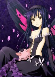 Rule 34 | 10s, accel world, antenna hair, arita haruyuki, bare shoulders, black hair, bug, butterfly, butterfly wings, elbow gloves, frills, gloves, insect, insect wings, kuroyukihime, mashayuki, pig, wings, yellow eyes