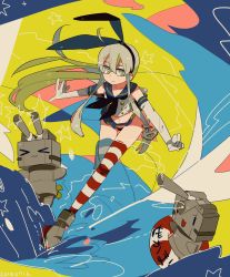Rule 34 | 10s, 1girl, bad id, bad pixiv id, blonde hair, brown eyes, elbow gloves, gloves, hairband, highres, kantai collection, lifebuoy, long hair, rensouhou-chan, shimakaze (kancolle), skirt, smile, striped clothes, striped thighhighs, swim ring, thighhighs, uotsu, uotsu (sabakou)