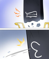 Rule 34 | 2koma, annoyed, blue archive, c/h, comic, commentary, crafting chamber (blue archive), english commentary, floating, floating object, gradient background, highres, korean commentary, mixed-language commentary, no humans, o3o, silent comic, simple background, stone tablet, vomiting