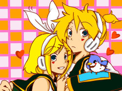 Rule 34 | 1boy, 1girl, aine (haibane), bad id, bad pixiv id, bird, blush, brother and sister, grin, heart, kagamine len, kagamine rin, ribbon, siblings, smile, twins, vocaloid