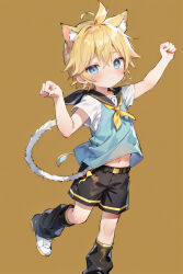 Rule 34 | 1boy, child, highres, kagamine len, looking at viewer, nozomiko0, shorts, simple background, solo, standing, vocaloid