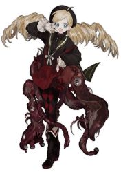 Rule 34 | 1girl, :d, ahoge, bad id, bad pixiv id, black footwear, black pants, blonde hair, blue eyes, blush, boots, bow, drill hair, eldritch abomination, extra eyes, full body, hat, long hair, long sleeves, looking at viewer, lunch (lunchicken), monster girl, open mouth, original, pants, red bow, smile, solo, standing, tentacles, transparent background, twin drills, very long hair