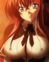 Rule 34 | 10s, 1girl, absurdres, breasts, high school dxd, highres, large breasts, long hair, red hair, rias gremory, school uniform, solo, standing, stitched, third-party edit