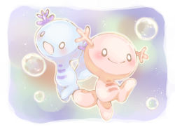 Rule 34 | alternate color, bad id, bad pixiv id, blush, bubble, collet (pixiv17839028), commentary request, creature, creatures (company), full body, game freak, gen 2 pokemon, highres, horns, nintendo, pokemon, pokemon (creature), shiny and normal, shiny pokemon, wooper