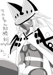 Rule 34 | 1girl, arc system works, belt bra, cloak, dark-skinned female, dark skin, female focus, guilty gear, guilty gear xrd, hat, long hair, looking at viewer, ramlethal valentine, short shorts, shorts, simple background, solo, tagme, tsurime, white background