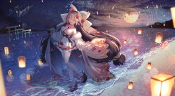 Rule 34 | 1girl, aono 99, azur lane, beach, brown hair, commentary request, commission, detached sleeves, floral print, full body, full moon, fur-trimmed sleeves, fur trim, harutsuki (a dance for the coming spring) (azur lane), harutsuki (azur lane), japanese clothes, kimono, kimono skirt, long hair, long sleeves, looking at viewer, moon, night, night sky, official alternate costume, open mouth, outdoors, pantyhose, second-party source, short kimono, signature, sky, sleeveless, sleeveless kimono, solo, star (sky), starry sky, twintails, very long hair, water, white pantyhose, wide sleeves, yellow eyes