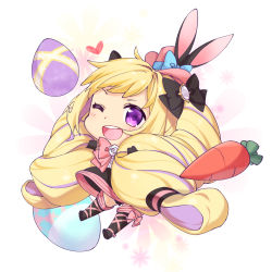 Rule 34 | 1girl, ;d, black footwear, black gloves, black skirt, black thighhighs, blonde hair, blush, boots, bow, chibi, commentary request, easter egg, egg, elise (fire emblem), fire emblem, fire emblem fates, floral background, flower, gloves, hat, heart, highres, mini hat, mini top hat, multicolored hair, nintendo, one eye closed, open mouth, pink bow, purple eyes, purple hair, red hat, rose, round teeth, skirt, smile, solo, streaked hair, teeth, thigh boots, thighhighs, top hat, transistor, upper teeth only, white flower, white rose