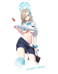 Rule 34 | 1girl, absurdres, asuna (blue archive), bag, bikini, bikini under clothes, black choker, blue archive, blue bikini, blue bow, blue bowtie, blue eyes, blue ribbon, blue skirt, blush, bow, bowtie, breasts, chinese commentary, choker, clothes lift, collared shirt, commentary request, cowboy shot, cropped legs, grin, hair over one eye, hair ribbon, halo, highres, holding, holding bag, holding phone, large breasts, lifted by self, light brown hair, long hair, looking at viewer, mole, mole on breast, navel, navel piercing, partial commentary, phone, piercing, pleated skirt, ribbon, school uniform, scrunchie, shirt, shirt lift, simple background, skirt, smile, solo, stomach, string bikini, swimsuit, ta03545, white background, white shirt, wrist scrunchie