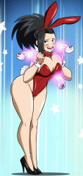Rule 34 | 10s, 1girl, animal ears, bare shoulders, black eyes, black hair, blush, boku no hero academia, breasts, cleavage, curvy, eyelashes, fake animal ears, fake tail, feet, female focus, grimphantom, high heels, highres, large breasts, leotard, long hair, looking at viewer, open mouth, playboy bunny, ponytail, rabbit ears, rabbit tail, shadow, shiny skin, solo, standing, tail, thick thighs, thighs, thong, wide hips, yaoyorozu momo