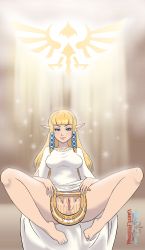 Rule 34 | 1girl, absurdres, barefoot, breasts, feet, harp, highres, instrument, looking at viewer, nail polish, nintendo, princess zelda, pussy, r3dfive, solo, spread legs, the legend of zelda, the legend of zelda: skyward sword, uncensored